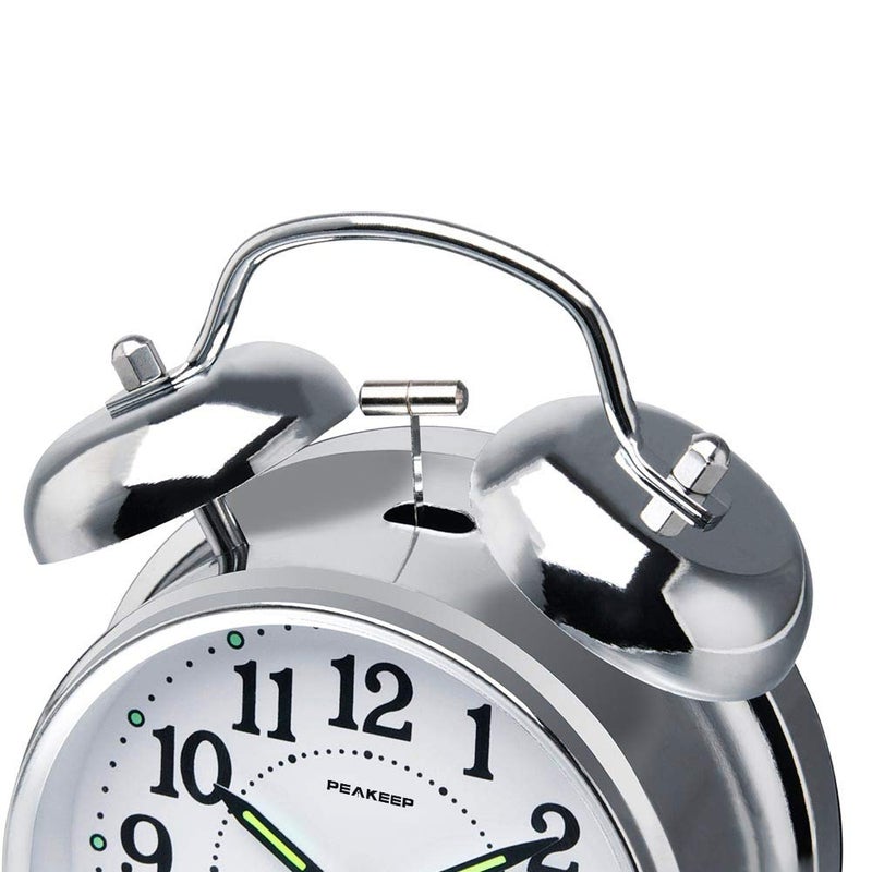 Peakeep 4 inches Twin Bell Loud Alarm Clock for Heavy Sleepers (Chrome Finish) - Image 3